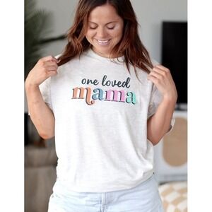 Womens One Loved Mama Mom Crew T Shirt Cute Mother's Day Gift Tee for Ladies